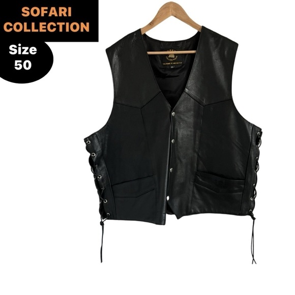 MENS LEATHER MOTORCYCLE VEST WITH BUFFALO NICKEL SNAPS SIZE 50 - Picture 1 of 5